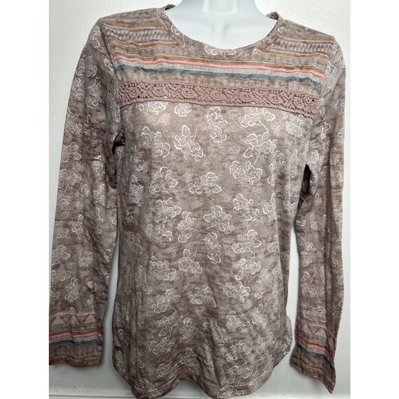 PrAna Women Small Lottie L/S Burnout Top Floral Print Made In USA Pink Purple - Picture 1 of 9
